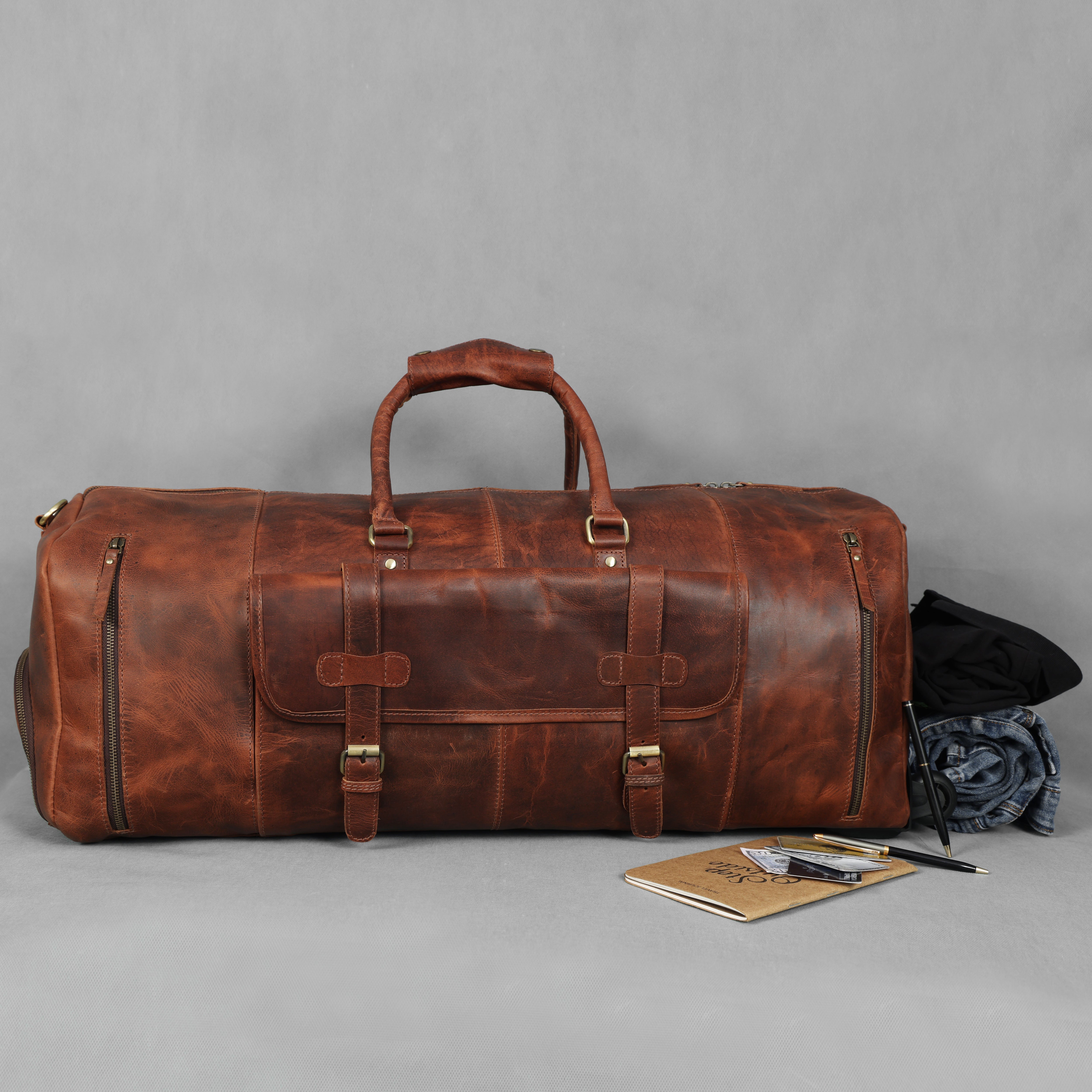 Arden Leather Duffel Bag With Wheels