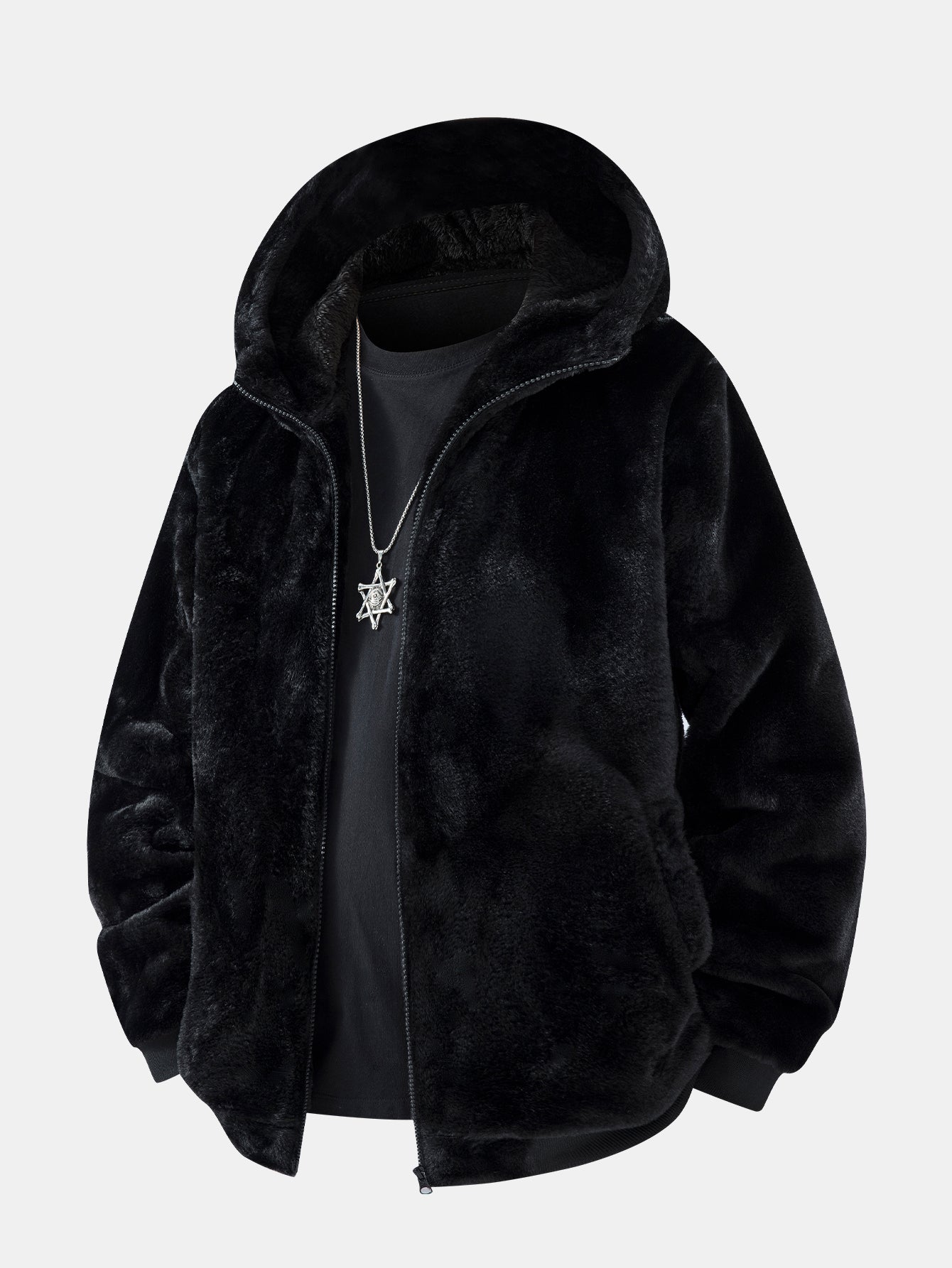 Animal Print Faux Fur Hooded Jacket