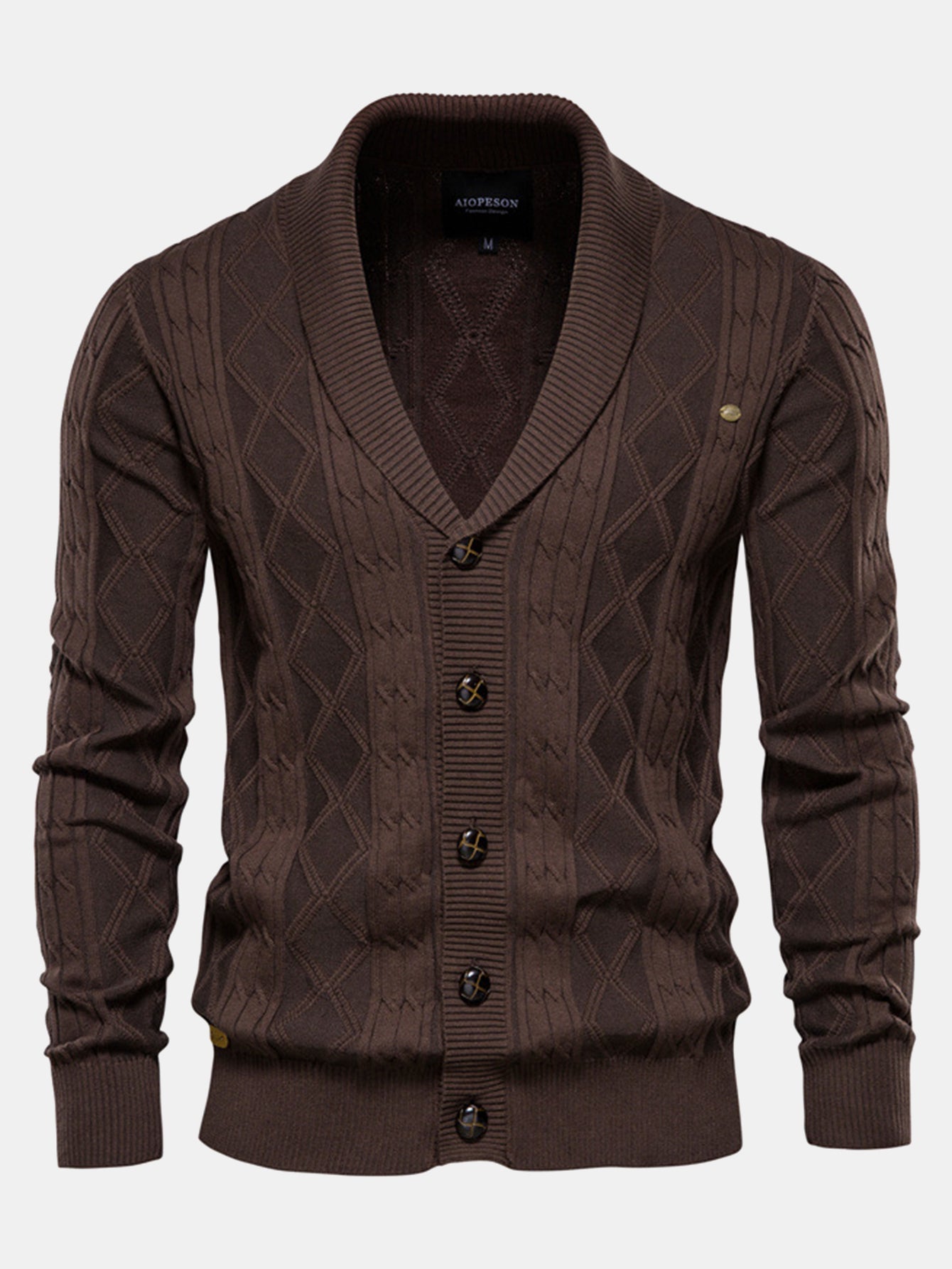 Geometric Jacquard Shawl Collar Cardigan Sweater
