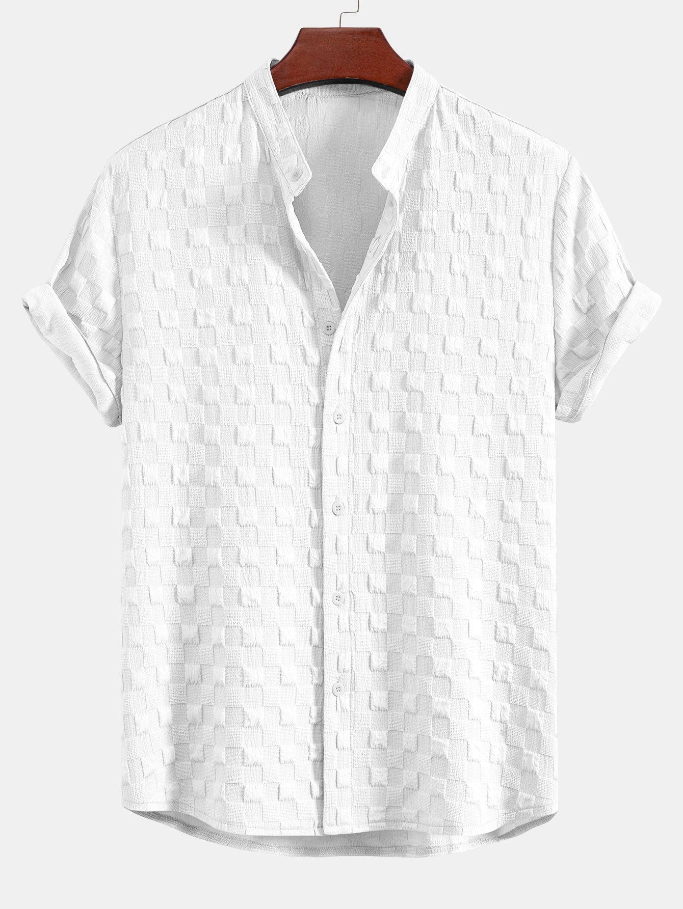 Checkerboard Jacquard Stand Collar Shirt