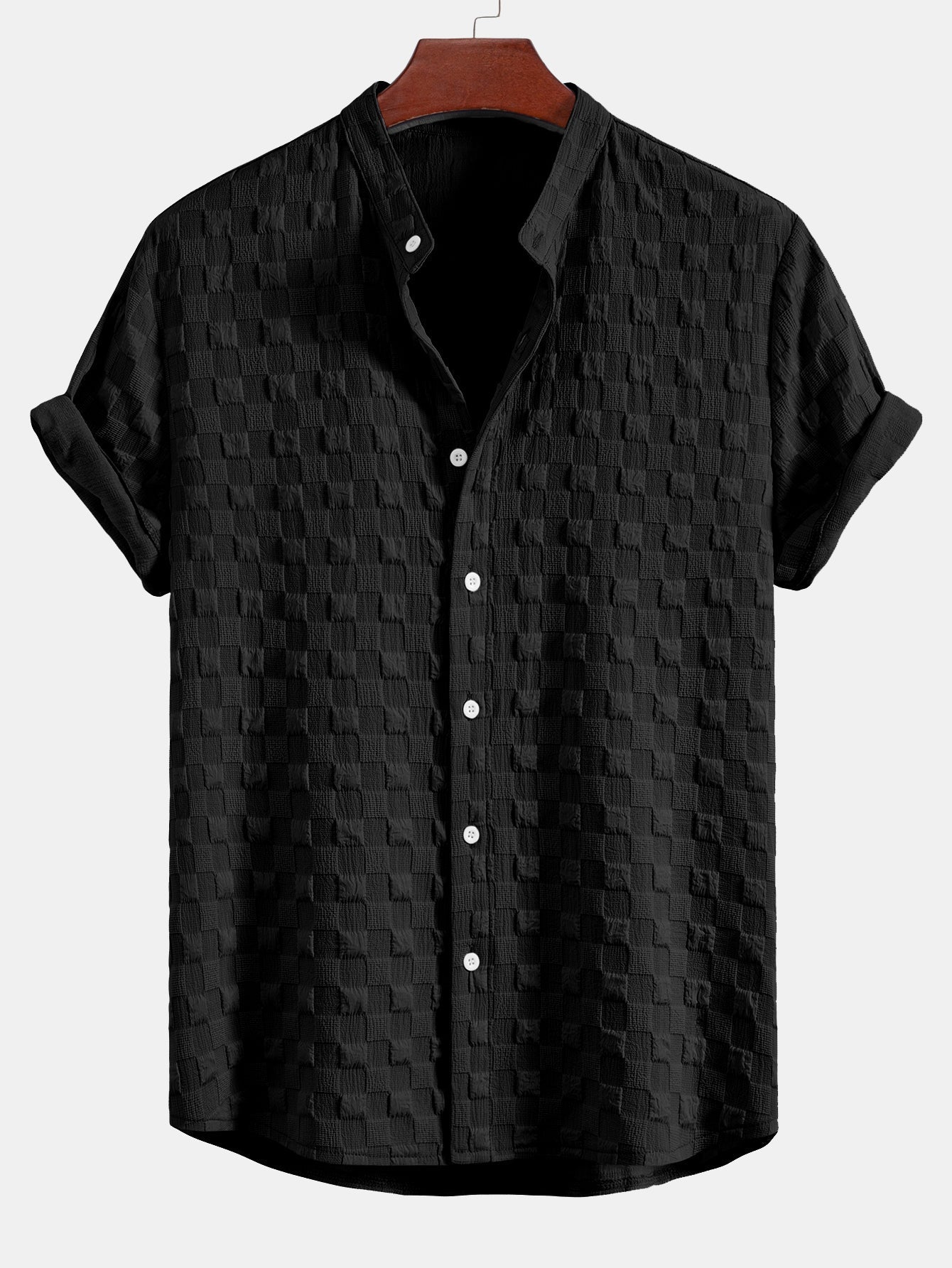 Checkerboard Jacquard Stand Collar Shirt