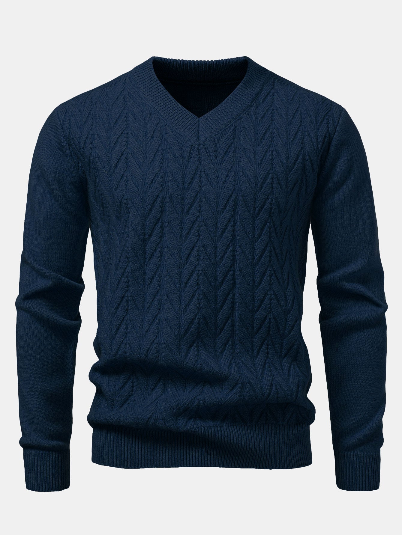 Heavyweight Geometric Jacquard V Neck Sweater
