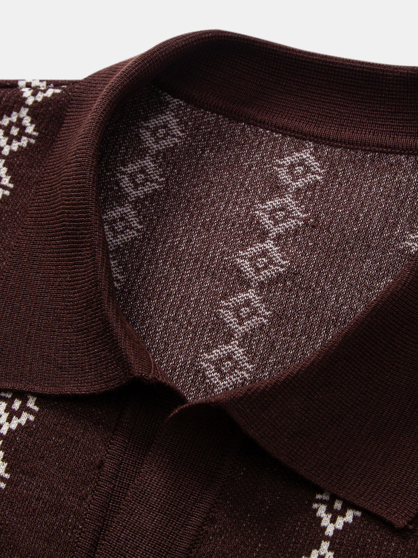 Geometric Knit V Neck Polo Shirt