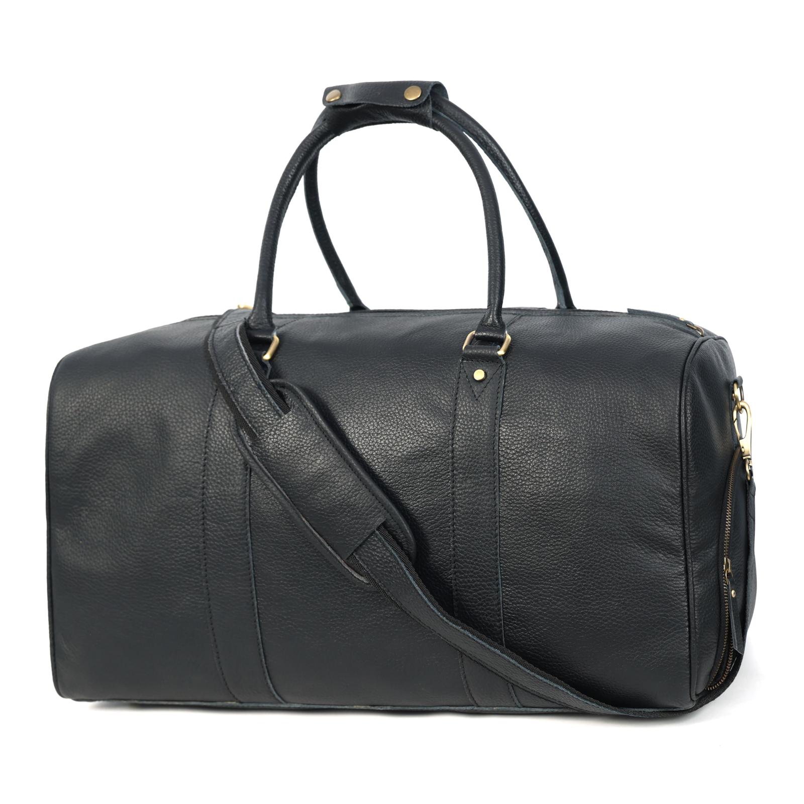 Charcoal Black Leather Duffel Bag