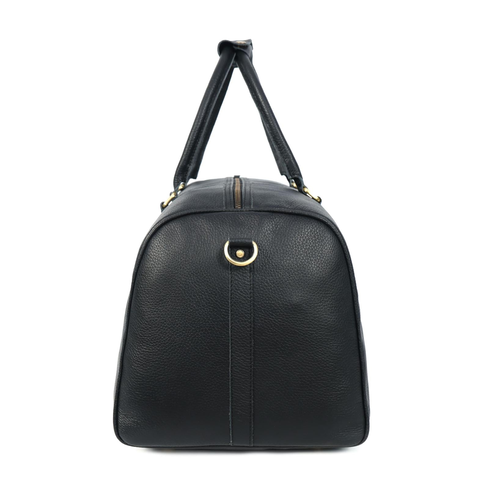 Charcoal Black Leather Duffel Bag