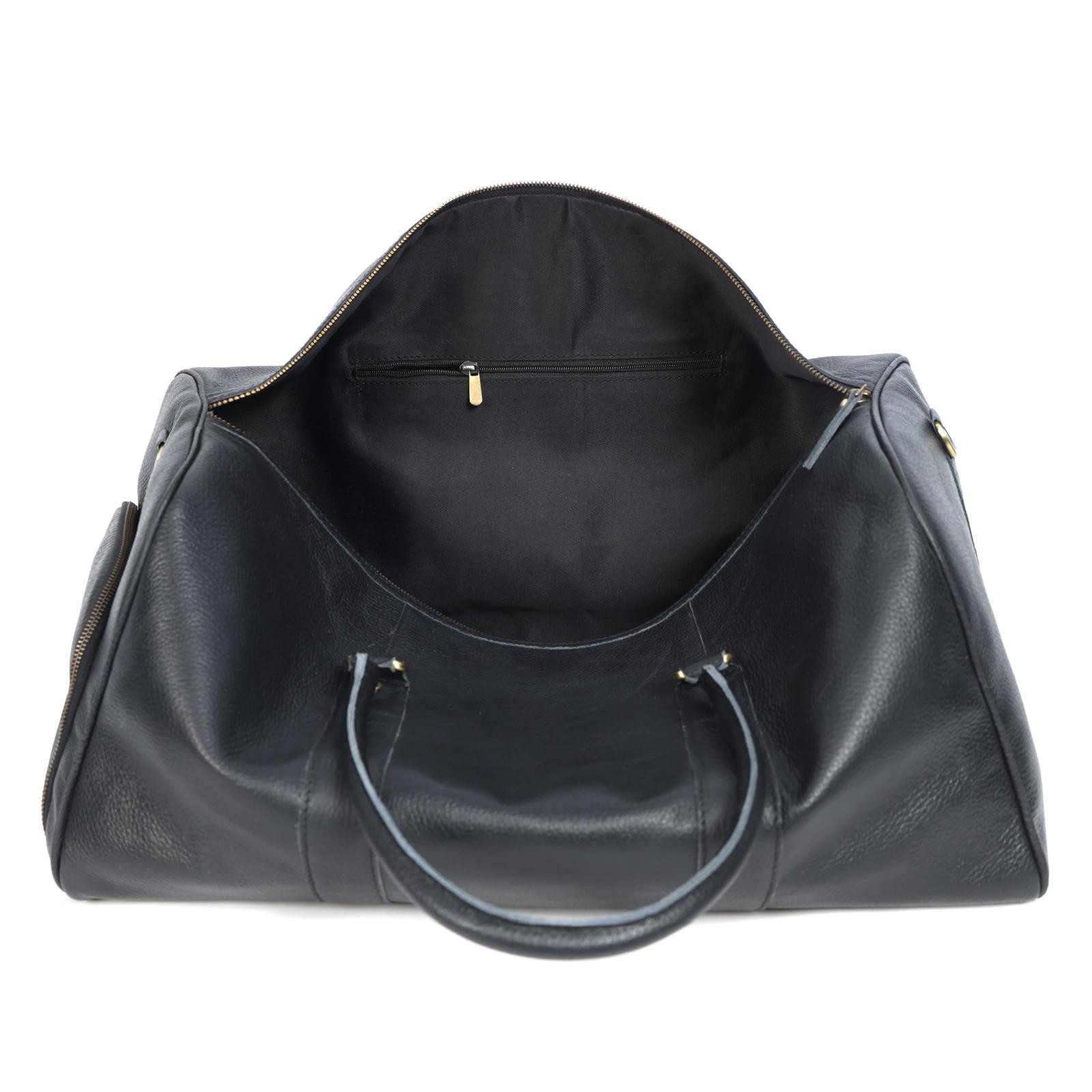 Charcoal Black Leather Duffel Bag