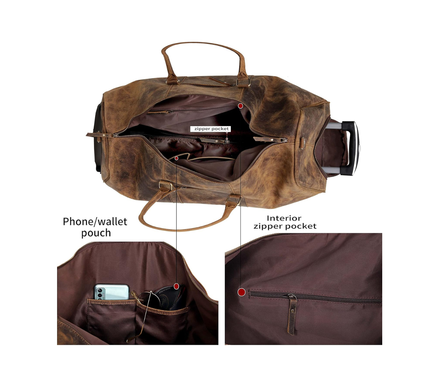 Falcon Buffalo Leather Wheeled Duffel Bag