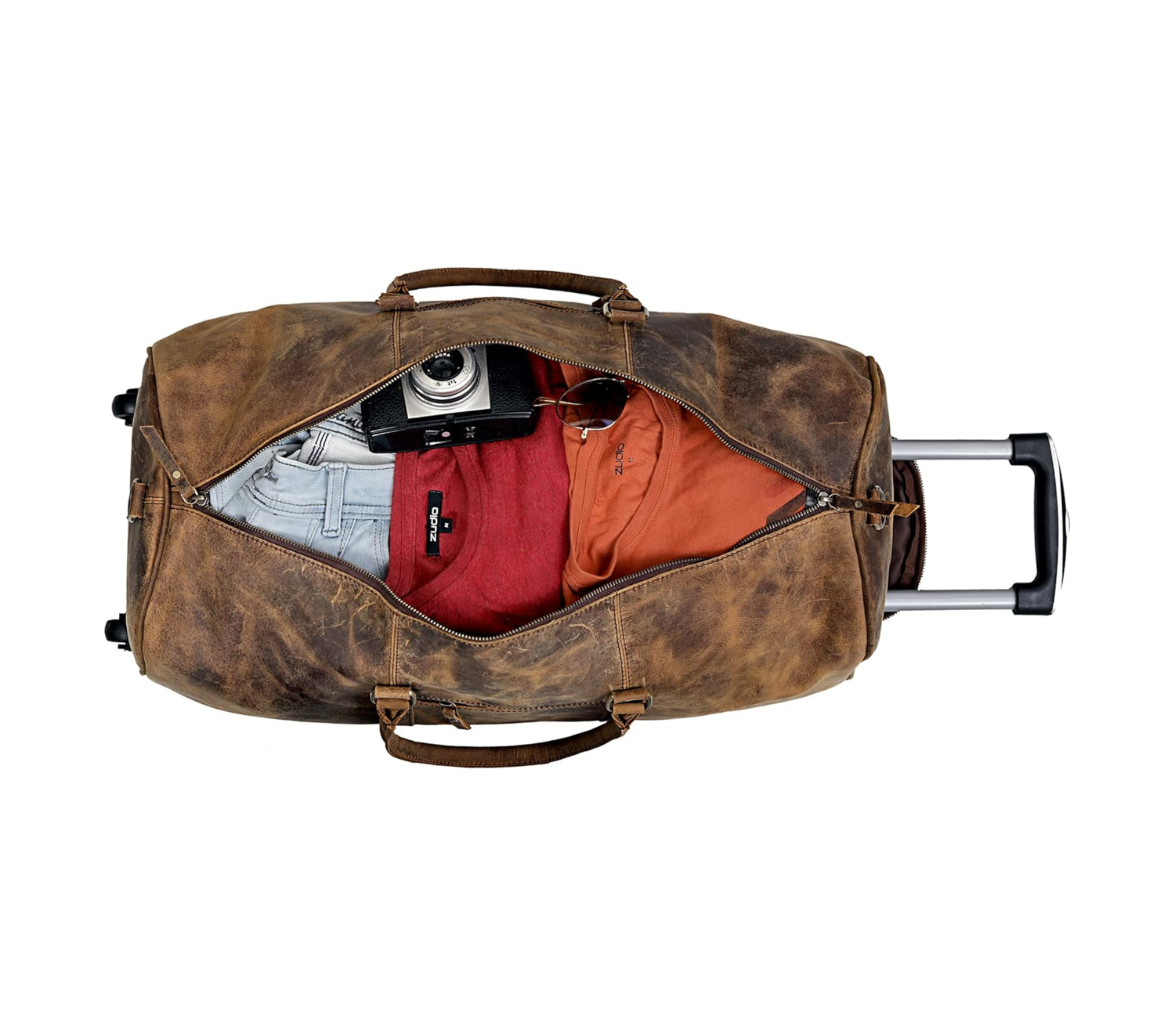 Falcon Buffalo Leather Wheeled Duffel Bag