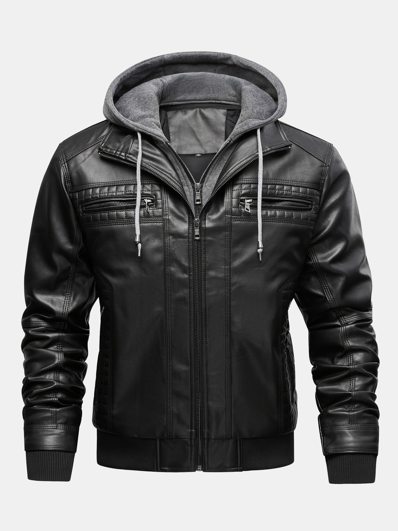 2 In 1 PU Leather Jacket With Detachable Hood