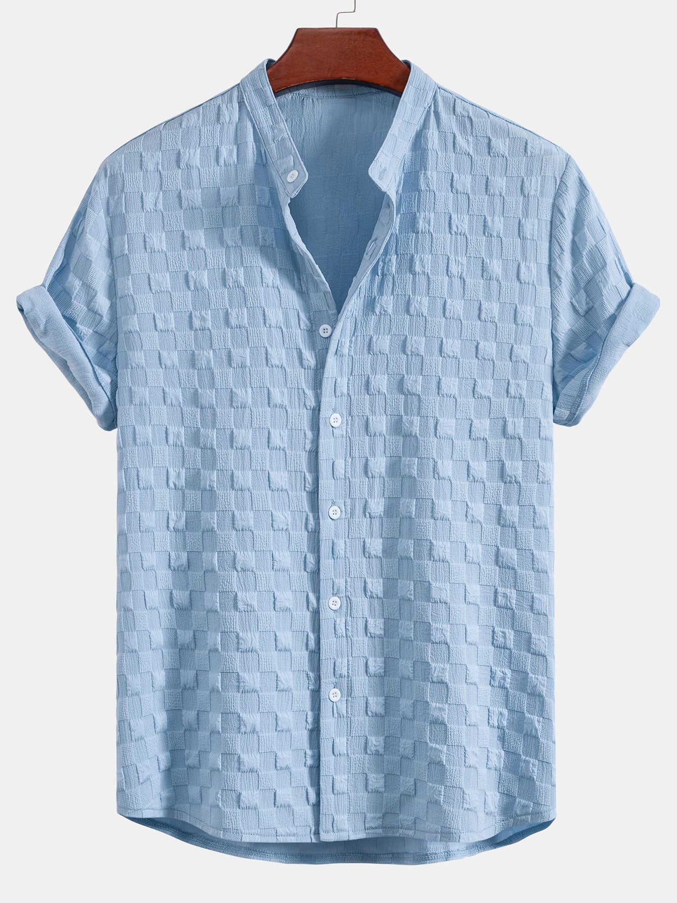 Checkerboard Jacquard Stand Collar Shirt