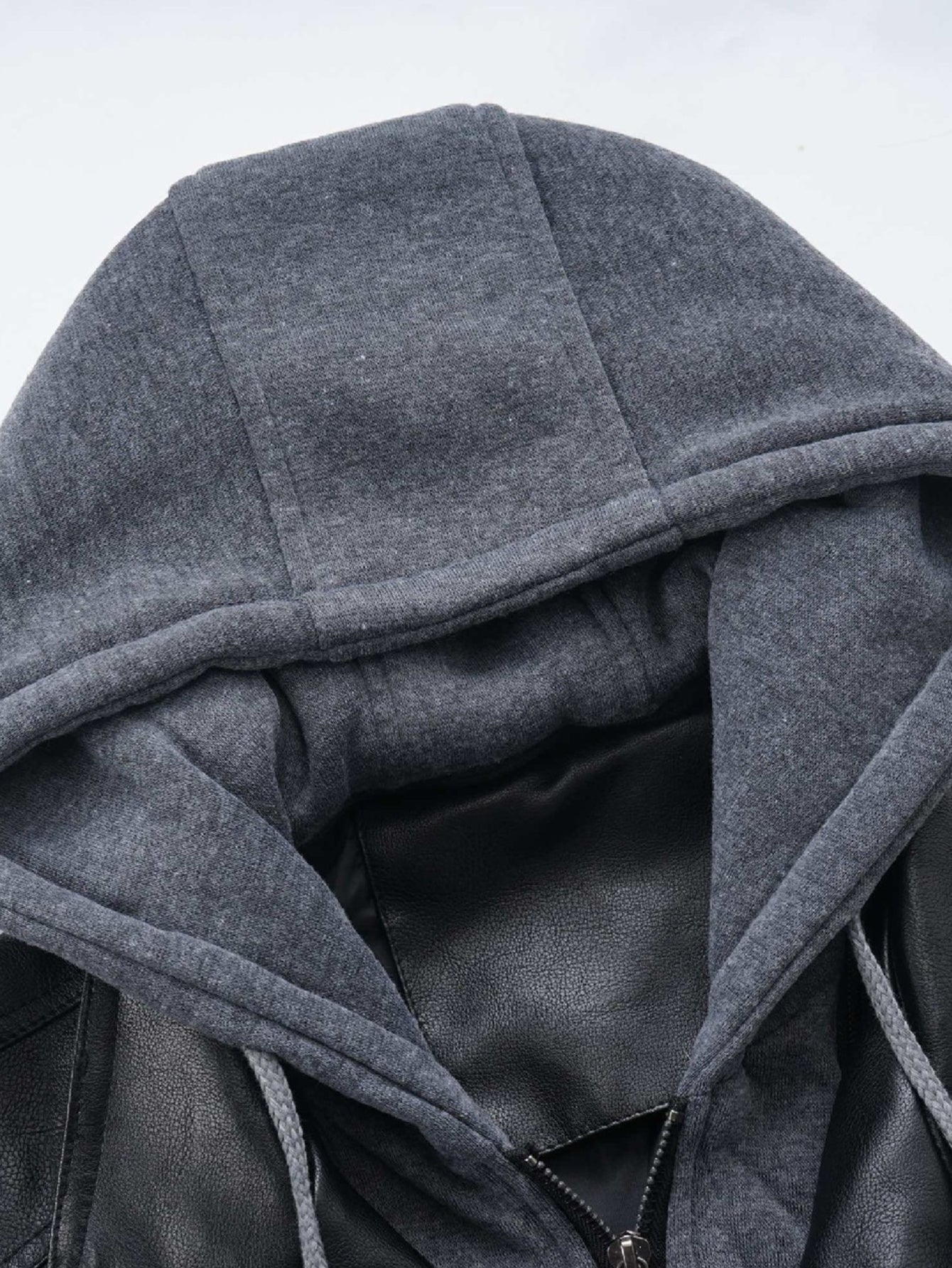 2 In 1 PU Leather Jacket With Detachable Hood