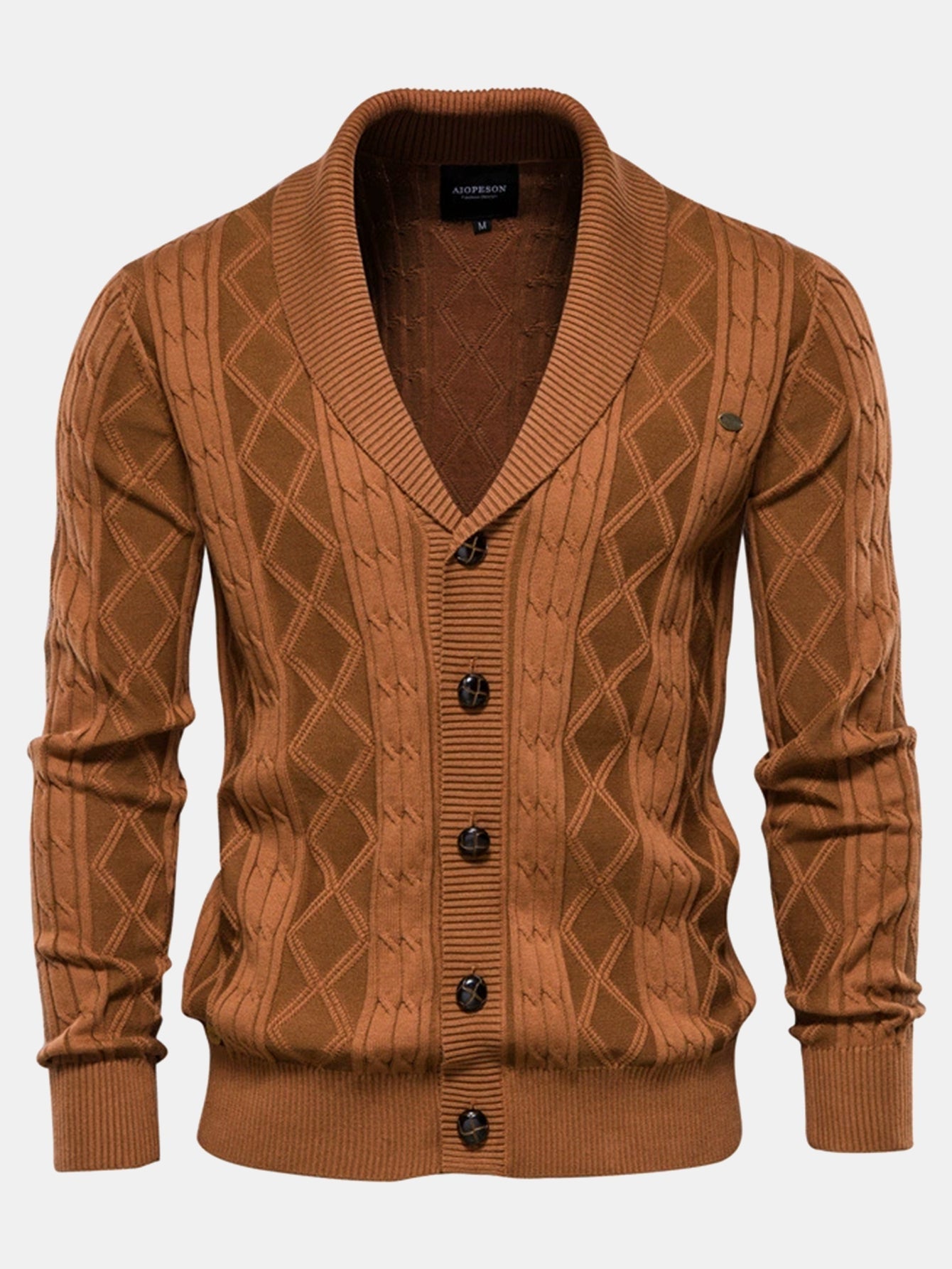 Geometric Jacquard Shawl Collar Cardigan Sweater