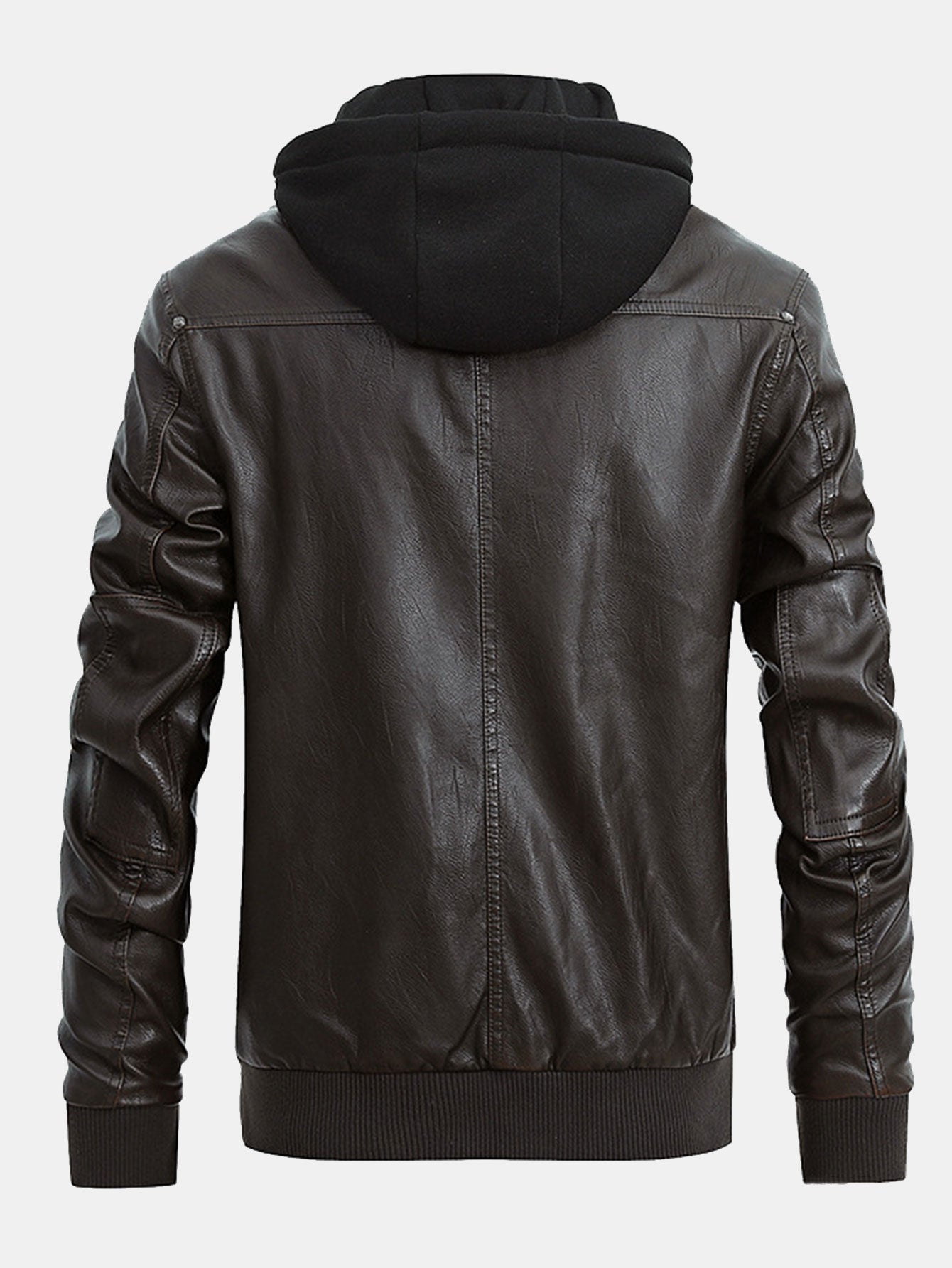 2 In 1 PU Leather Jacket With Detachable Hood