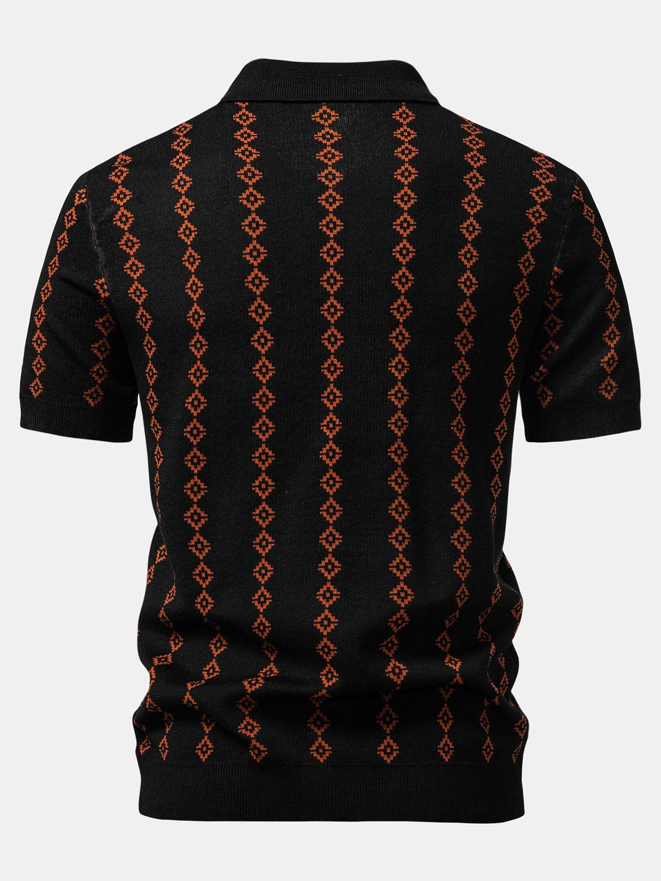 Geometric Knit V Neck Polo Shirt