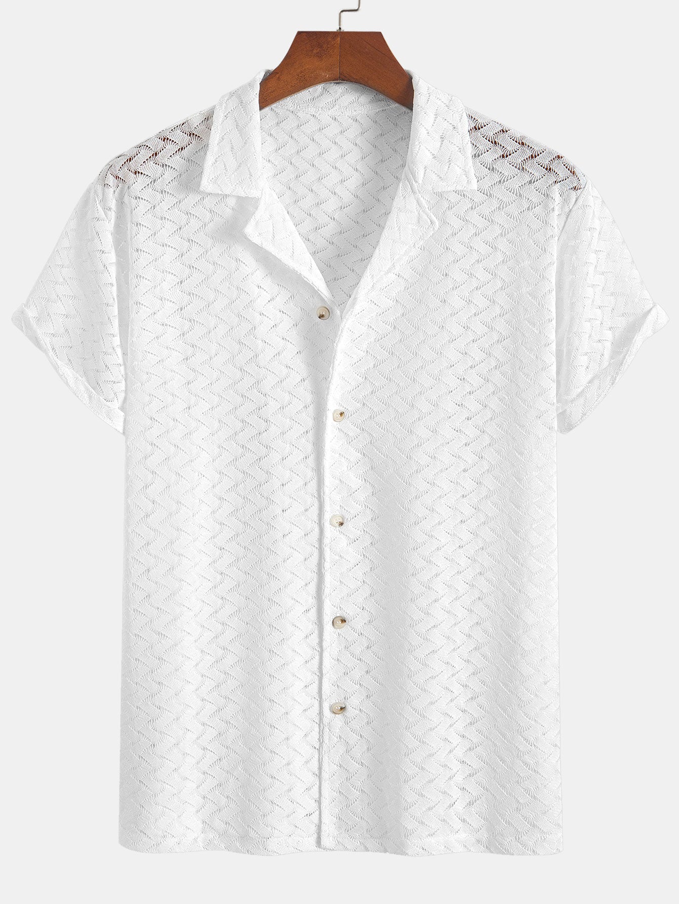 Hollow Out Textured Cuban Shirt