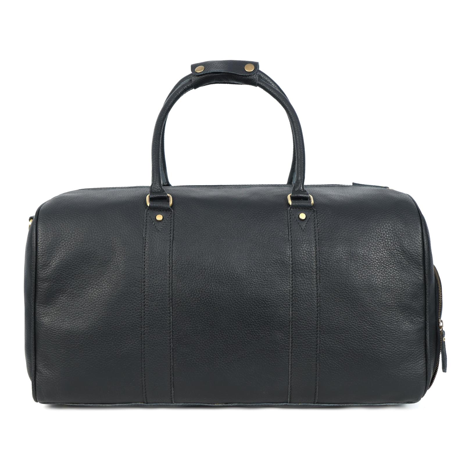 Charcoal Black Leather Duffel Bag