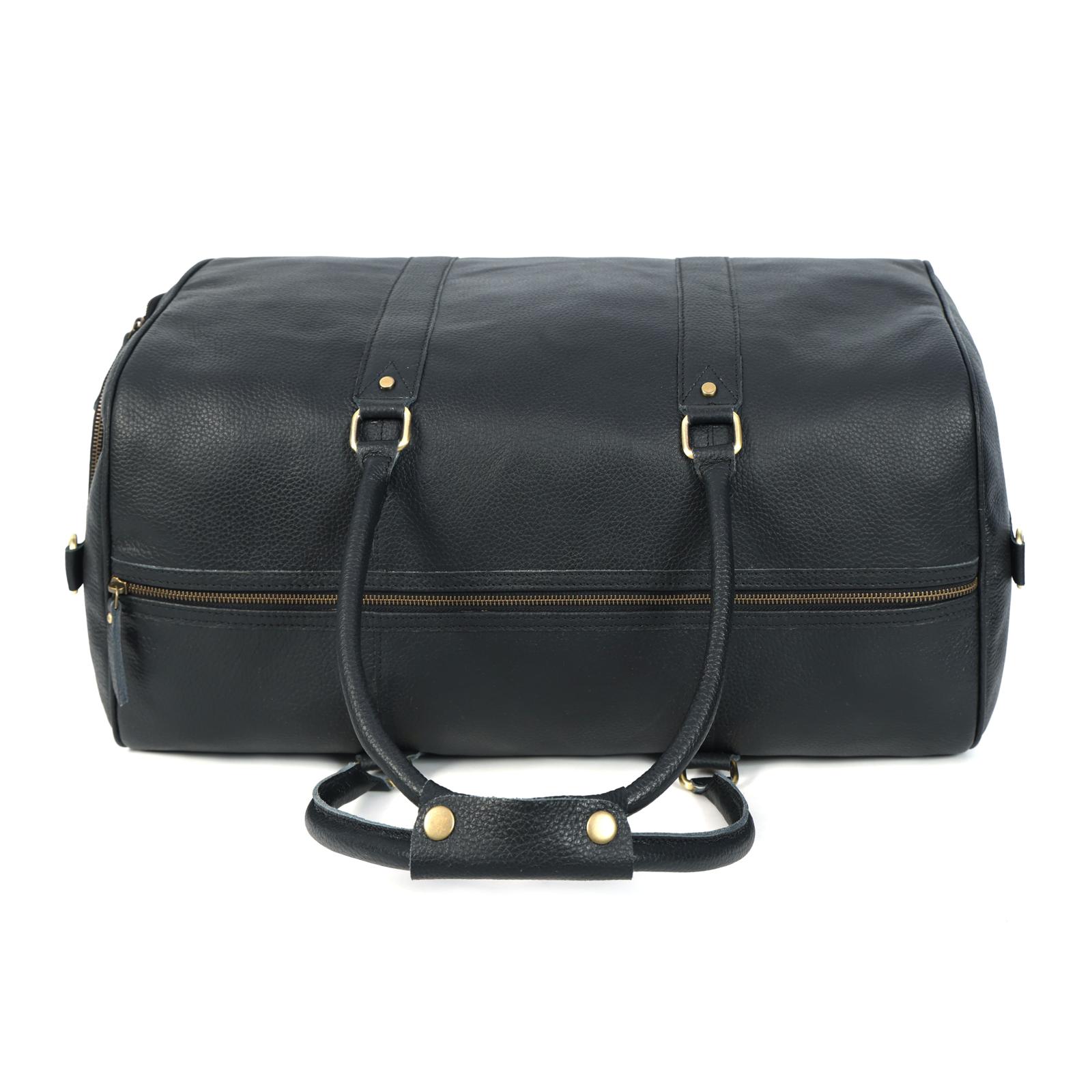 Charcoal Black Leather Duffel Bag